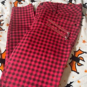 Red punk checkered zip pants